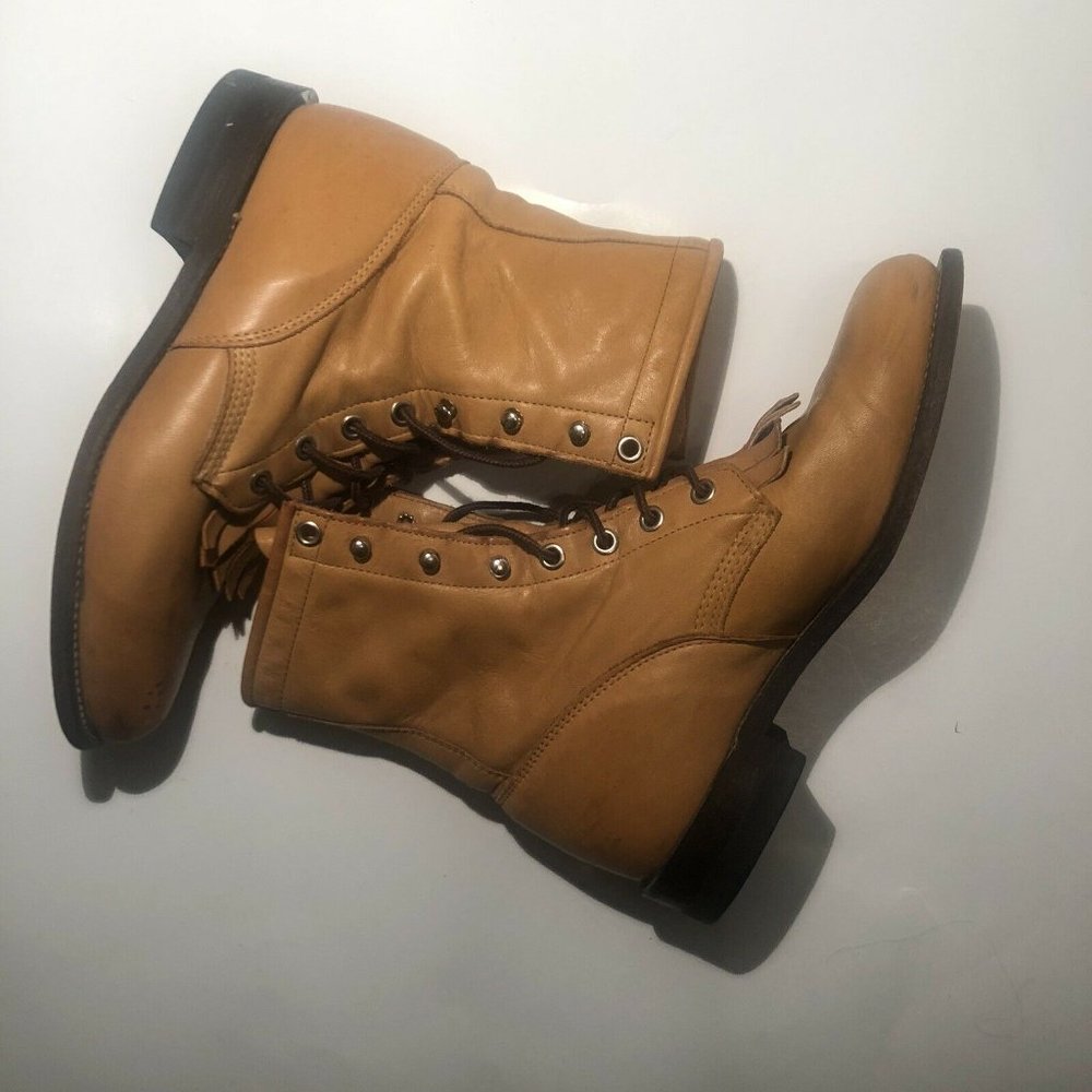 Justin Leather Boots Fringe Toe